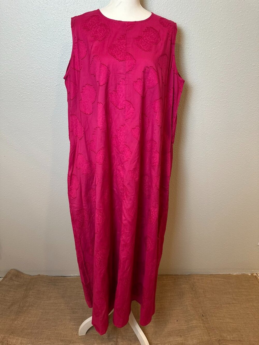 NWT Misook Fuchsia Pink Textured Jacquard Sleeveless Maxi Dress XL 100% Cotton